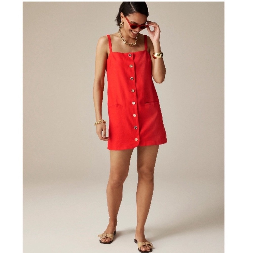 J. Crew Factory Bright Red Button-Front Mini Dress